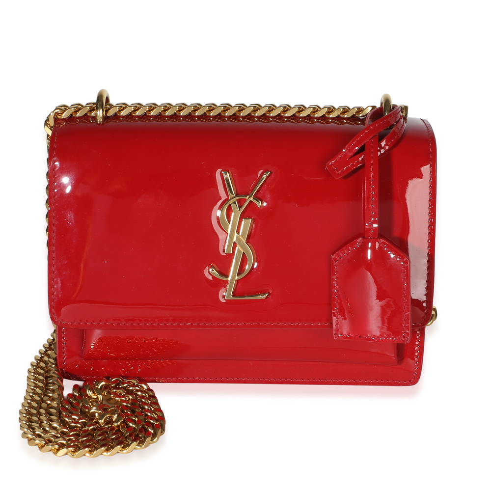 Saint Laurent Red Patent Small Monogram Sunset Chain Bag